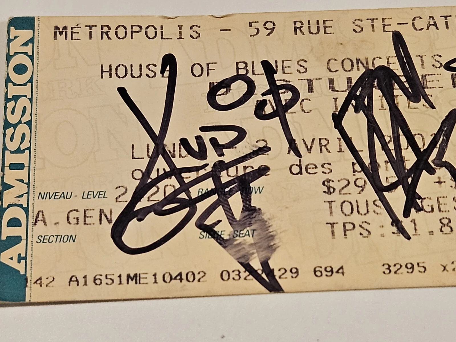 4/2/2001 Montreal House Of Blues MUDVAYNE Band Autographed Signed Ticket Stub, изображение 5