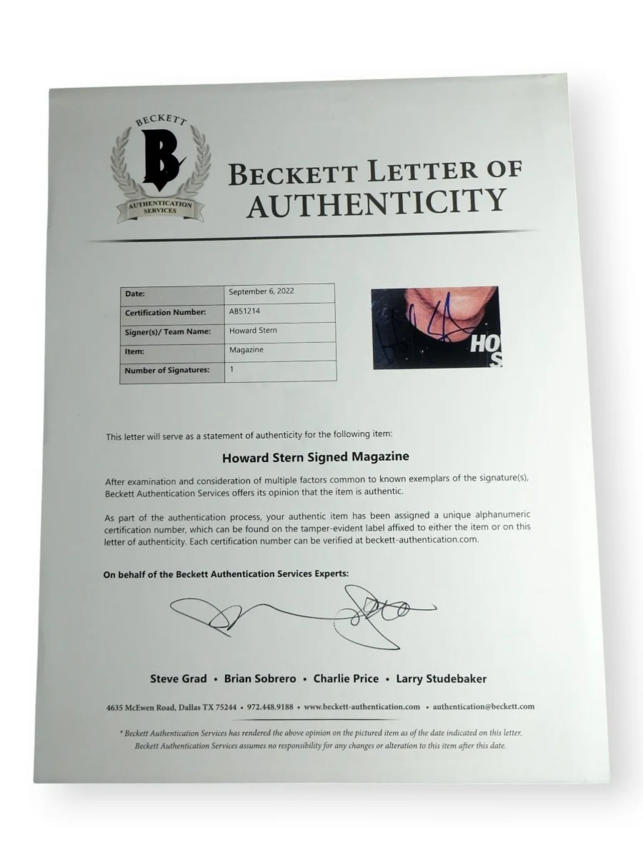 Howard Stern — Howard Stern Signed Autographed Magazine New York 12/12/2005 BAS AB51214, изображение 3