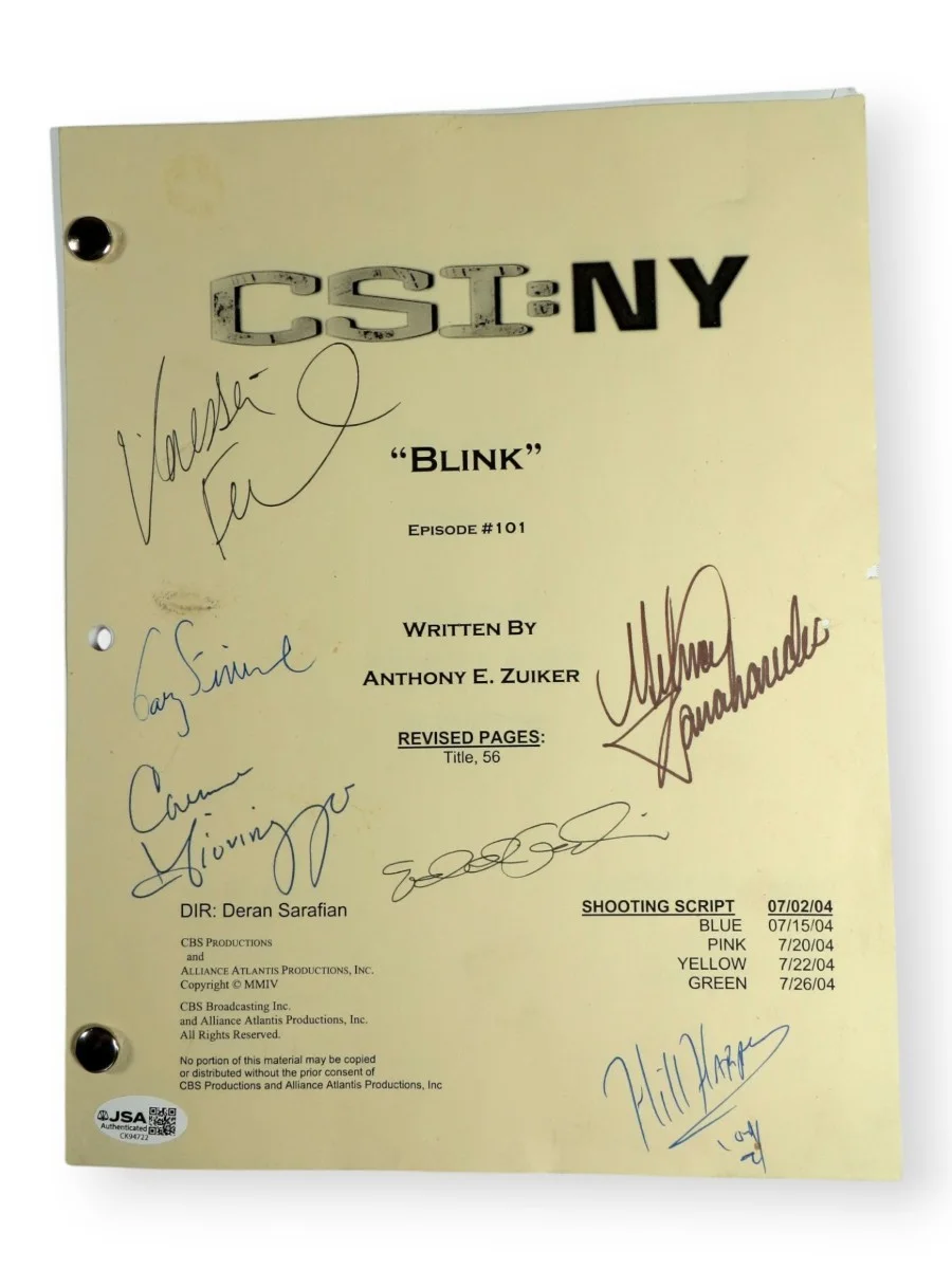 Gary Sinise, Eddie Cahill, Carmine Giovinazzo — CSI:NY Cast Signed Autographed Script Gary Sinise Cahill Giovinazzo +3 JSA