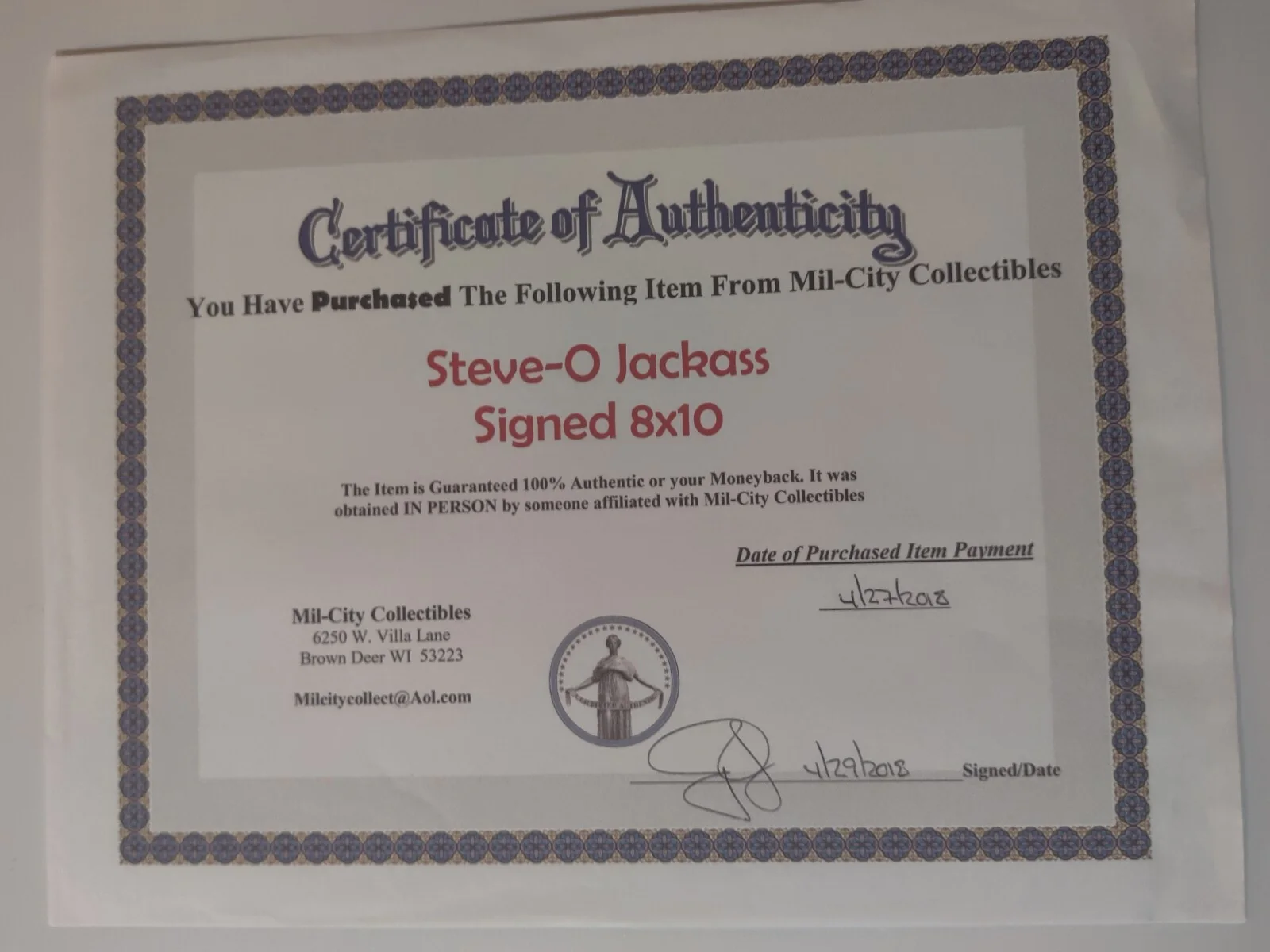 Steve O — Steve-O Signed Autographed 8x10 photo Jackass - Duct Tape, изображение 4