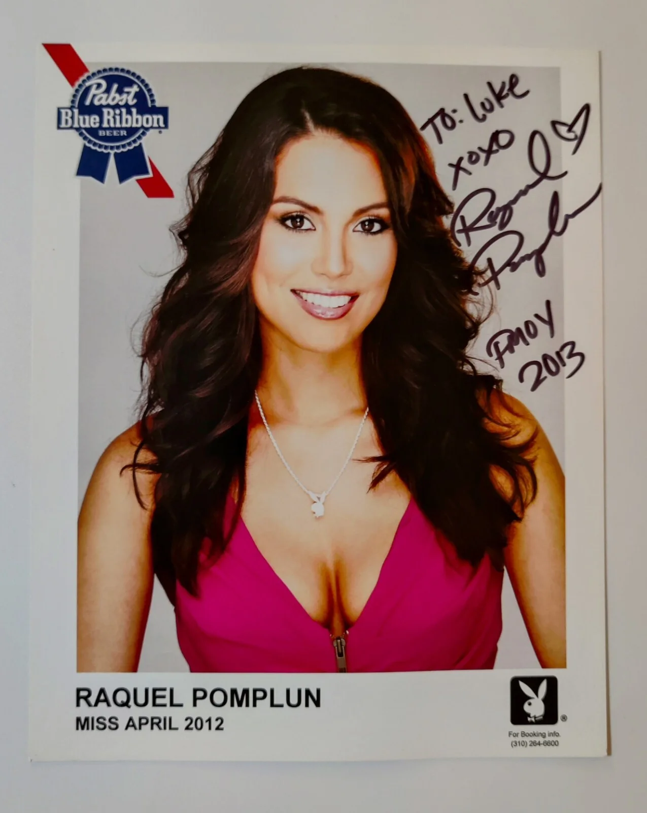 Raquel Pomplun — Raquel Pomplun Autographed Signed 8x10 Photo Playboy Pabst Blue Ribbon "To Luke"