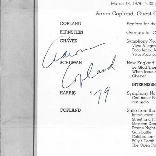 Original Hand Signed Aaron Copland autograph on program, image 2
