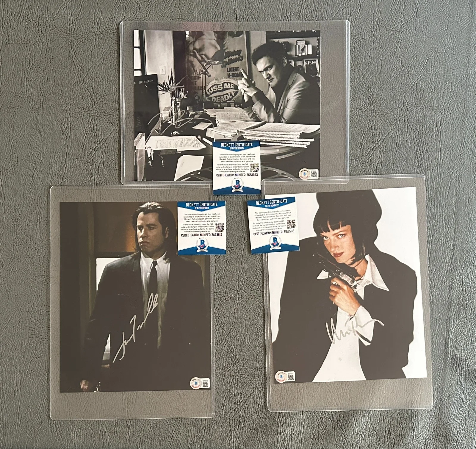 John Travolta, Quentin Tarantino, Uma Thurman — Pulp Fiction Signed Photo Set Quentin Tarantino John Travolta Uma Thurman Becket, изображение 2