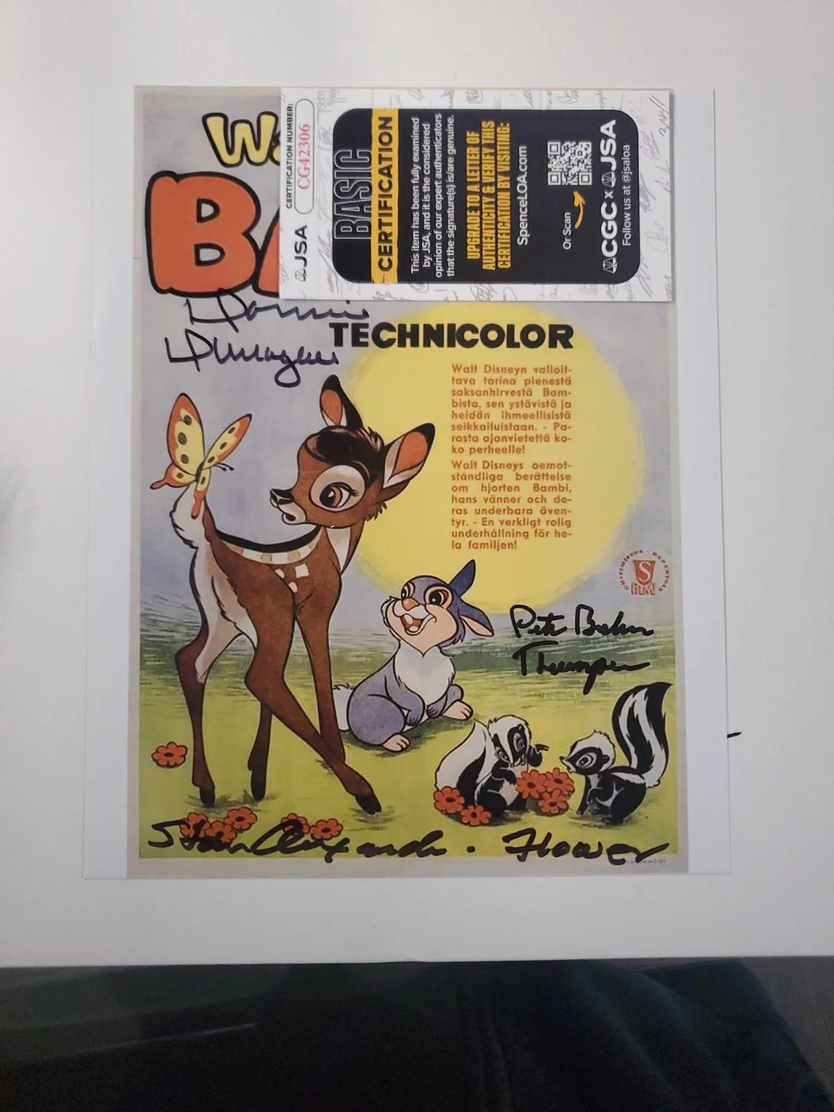 DISNEY BAMBI Donnie Dunagan, Stan Alexander, Peter Behn signed 8x10 wJSA COA G01, изображение 2