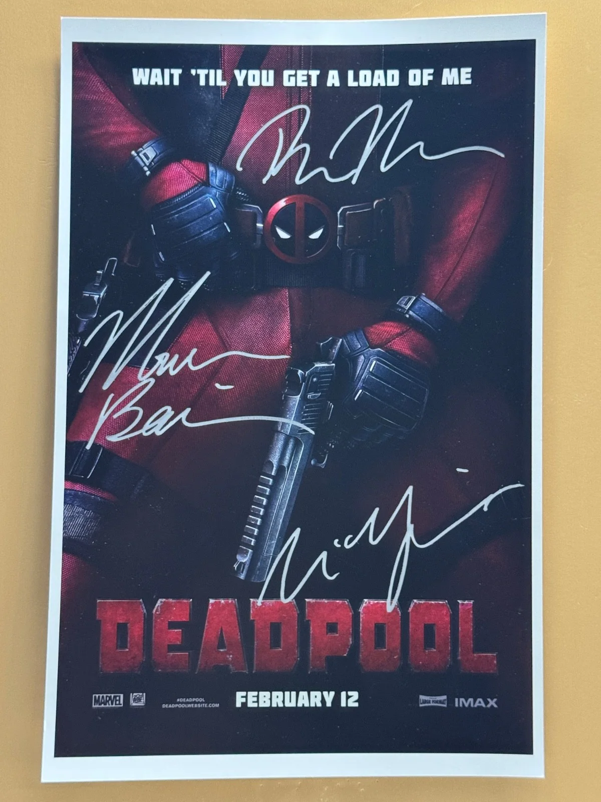 Ryan Reynolds, Morena Baccarin, Tim Miller — SIGNED DEADPOOL 11x17 Movie Poster COA by 3 of the actors - Shipped FREE