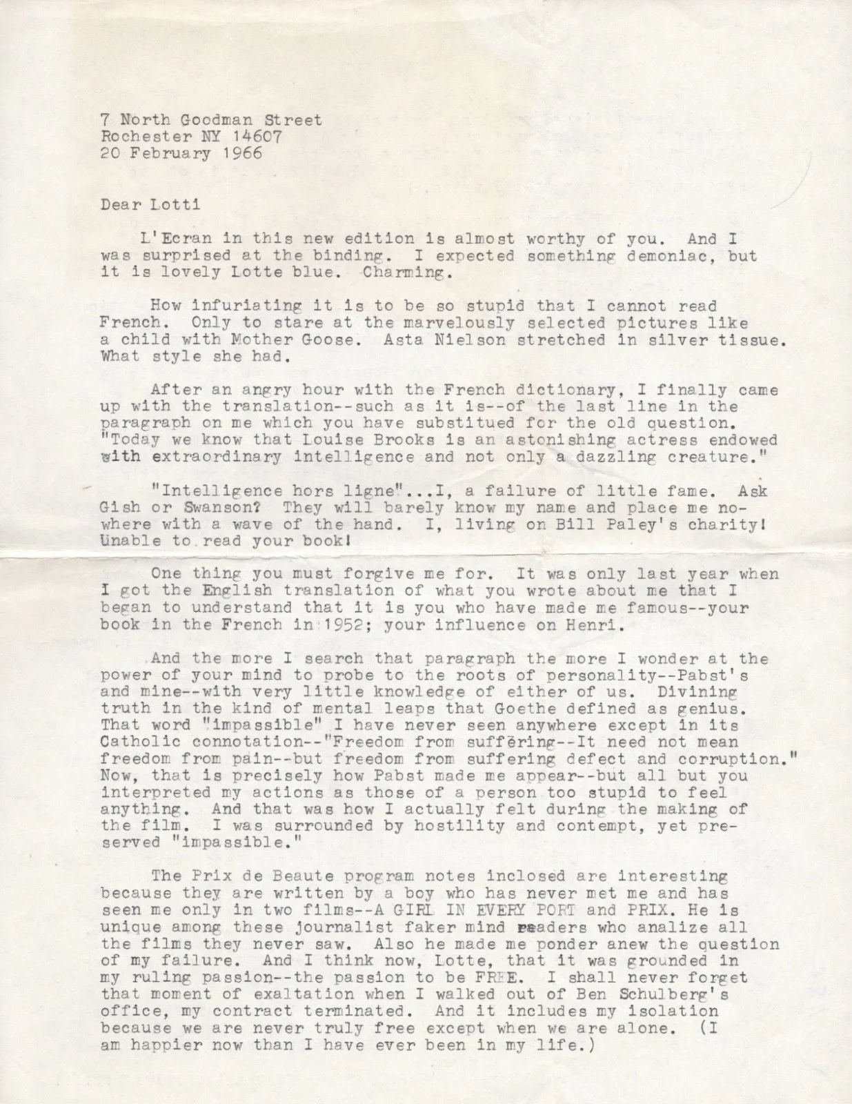 LOUISE BROOKS — ONE OF A KIND 1966 LOUISE BROOKS LOTTE EISNER LETTER BRANDO CHAPLIN GISH PABST, изображение 3
