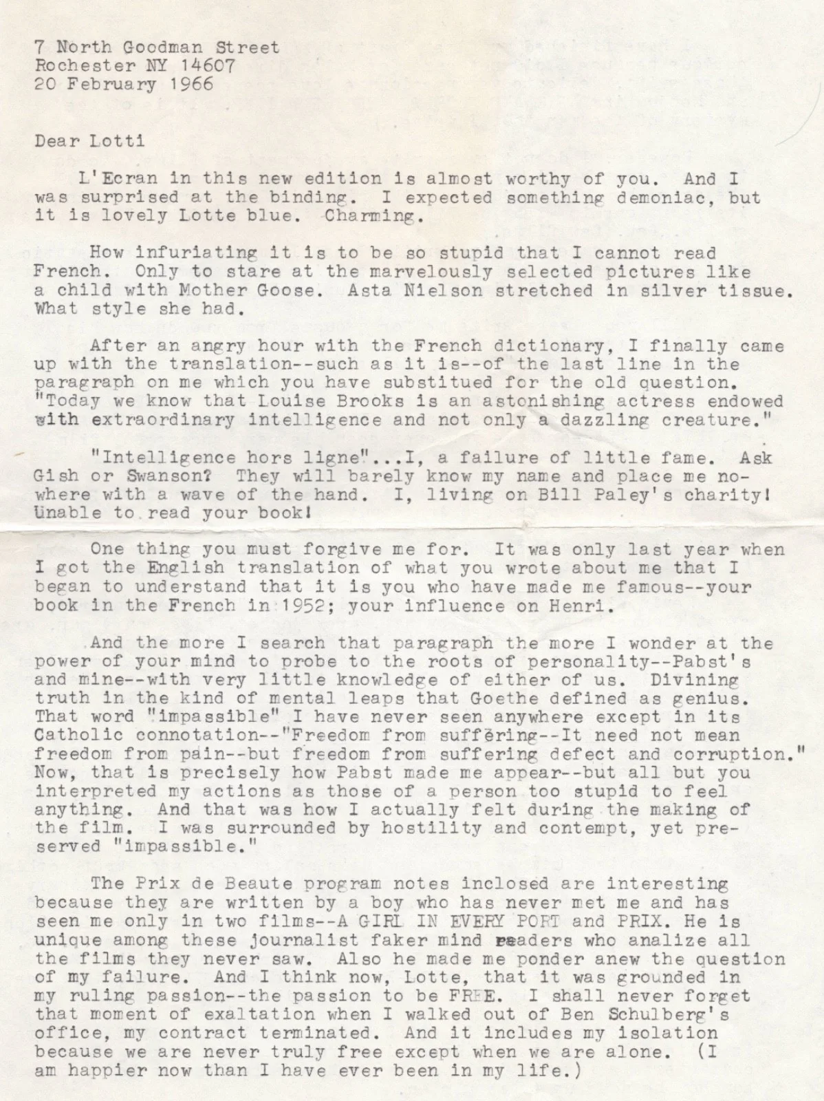 LOUISE BROOKS — ONE OF A KIND 1966 LOUISE BROOKS LOTTE EISNER LETTER BRANDO CHAPLIN GISH PABST, изображение 4