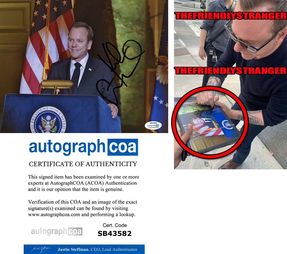 KIEFER SUTHERLAND — Kiefer Sutherland signed "DESIGNATED SURVIVOR" 8x10 Photo EXACT PROOF b ACOA COA