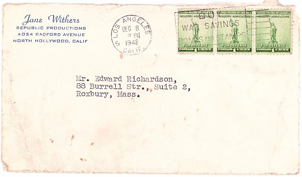 Jane Withers — -WWII- 1942 -JANE WITHERS- BECKETT Signed/Autograph/Auto Vintage Movie Letter, изображение 2