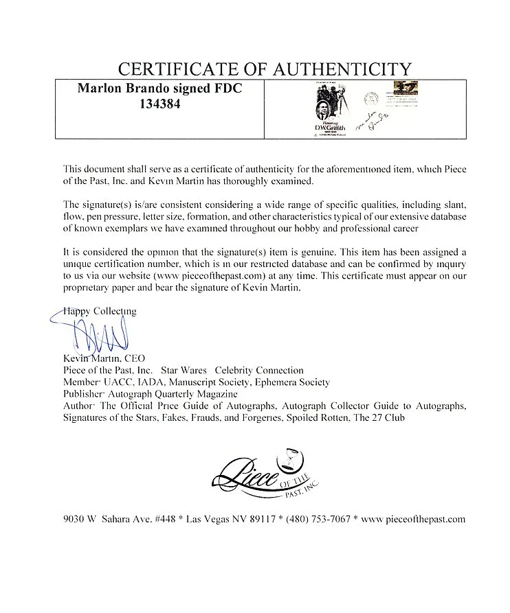 Marlon Brando — GODFATHER -MARLON BRANDO- CERTIFIED Signed/Autograph/Auto Movie FDC w/COA, image 2