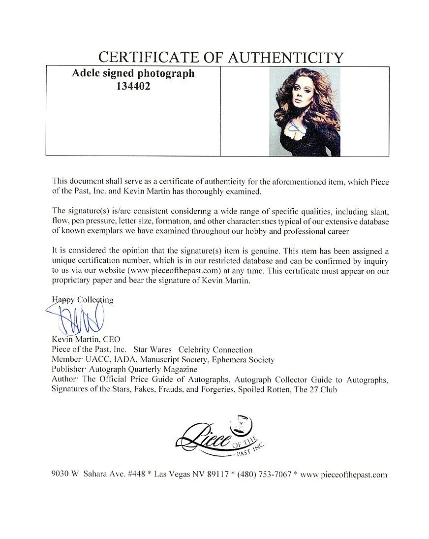 Rare -ADELE- CERTIFIED Signed/Autograph/Auto 8x10 Music Photo w/COA, изображение 2