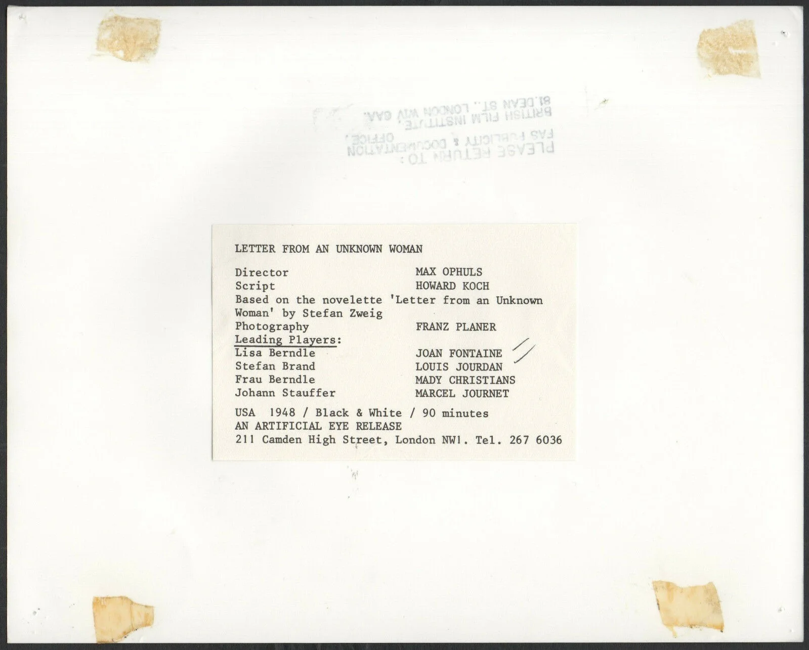 LETTER FROM AN UNKNOWN WOMAN 1947 Joan Fontaine Louis Jourdan 10x8 STILL #4, изображение 2
