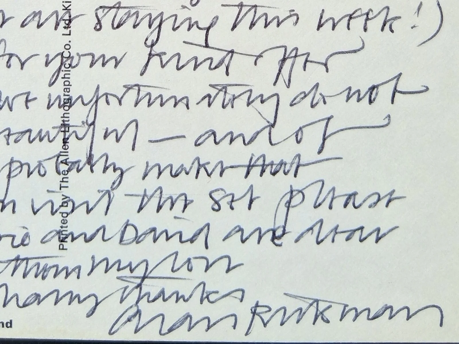 Alan Rickman Lengthy Hand Written Postcard Authentic Rare Harry Potter Autograph, изображение 2