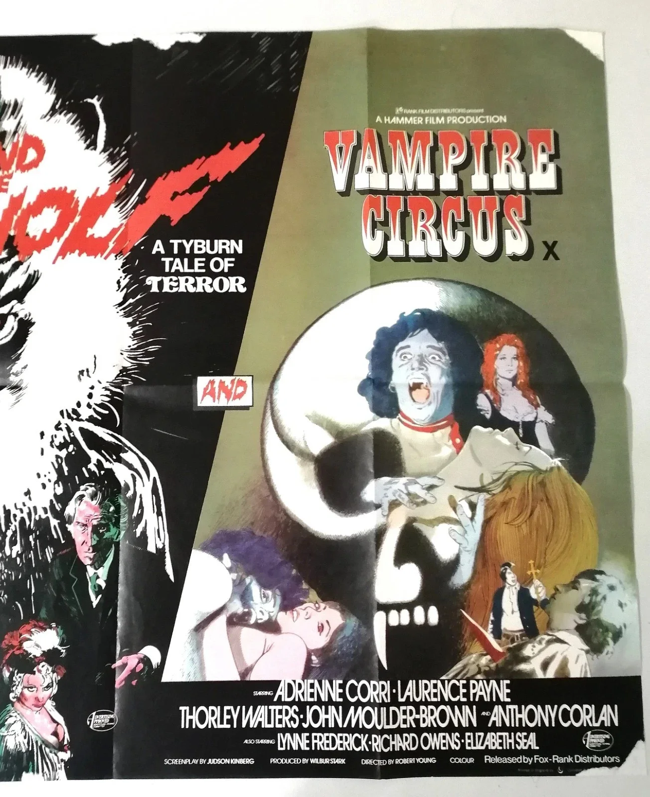 1970's Legend of the Werewolf/ Vampire Circus Quad Movie Poster 40" x 30", изображение 3