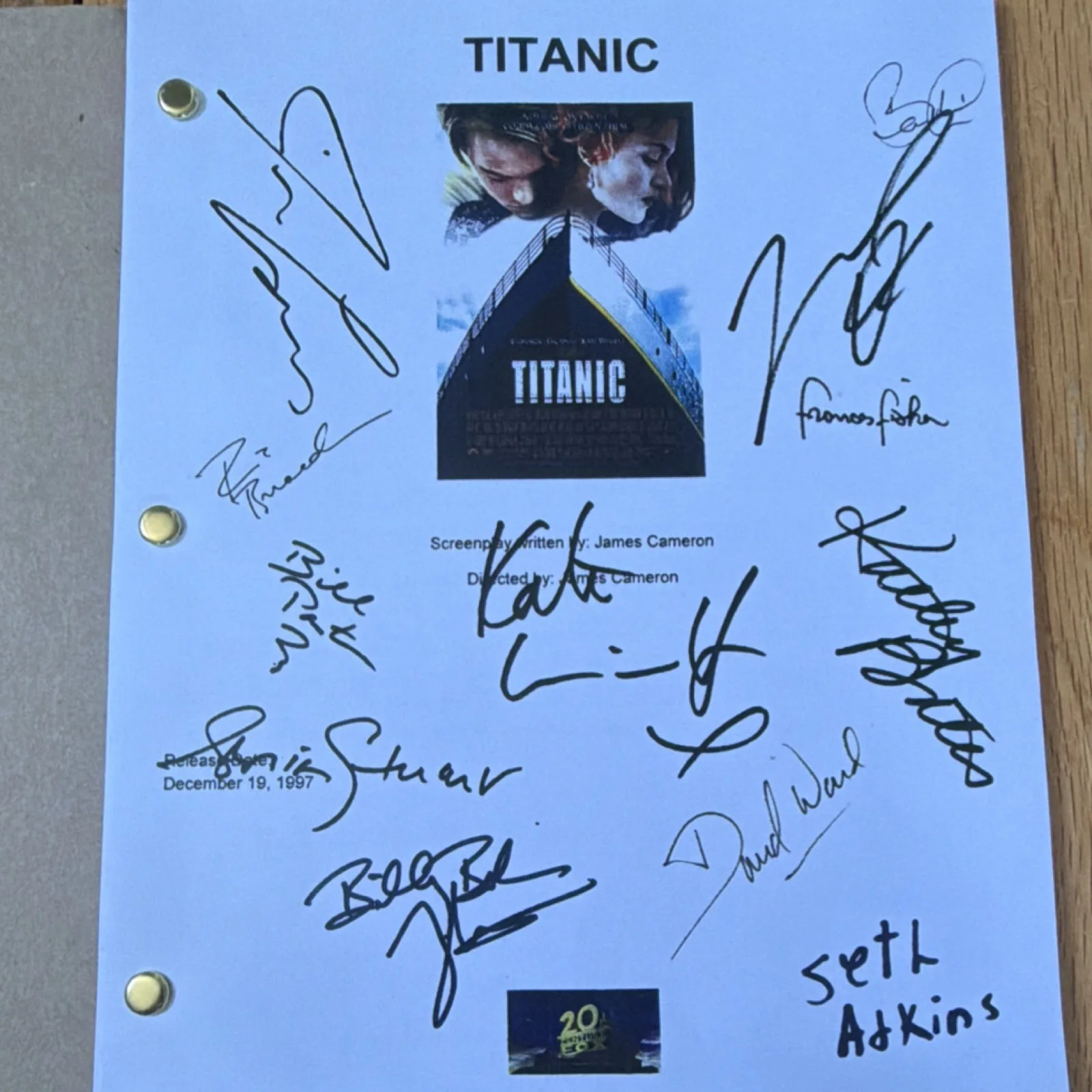 Seth Adkins — Titanic Movie Script Autograph Reprint - Movies Memorabilia, изображение 2