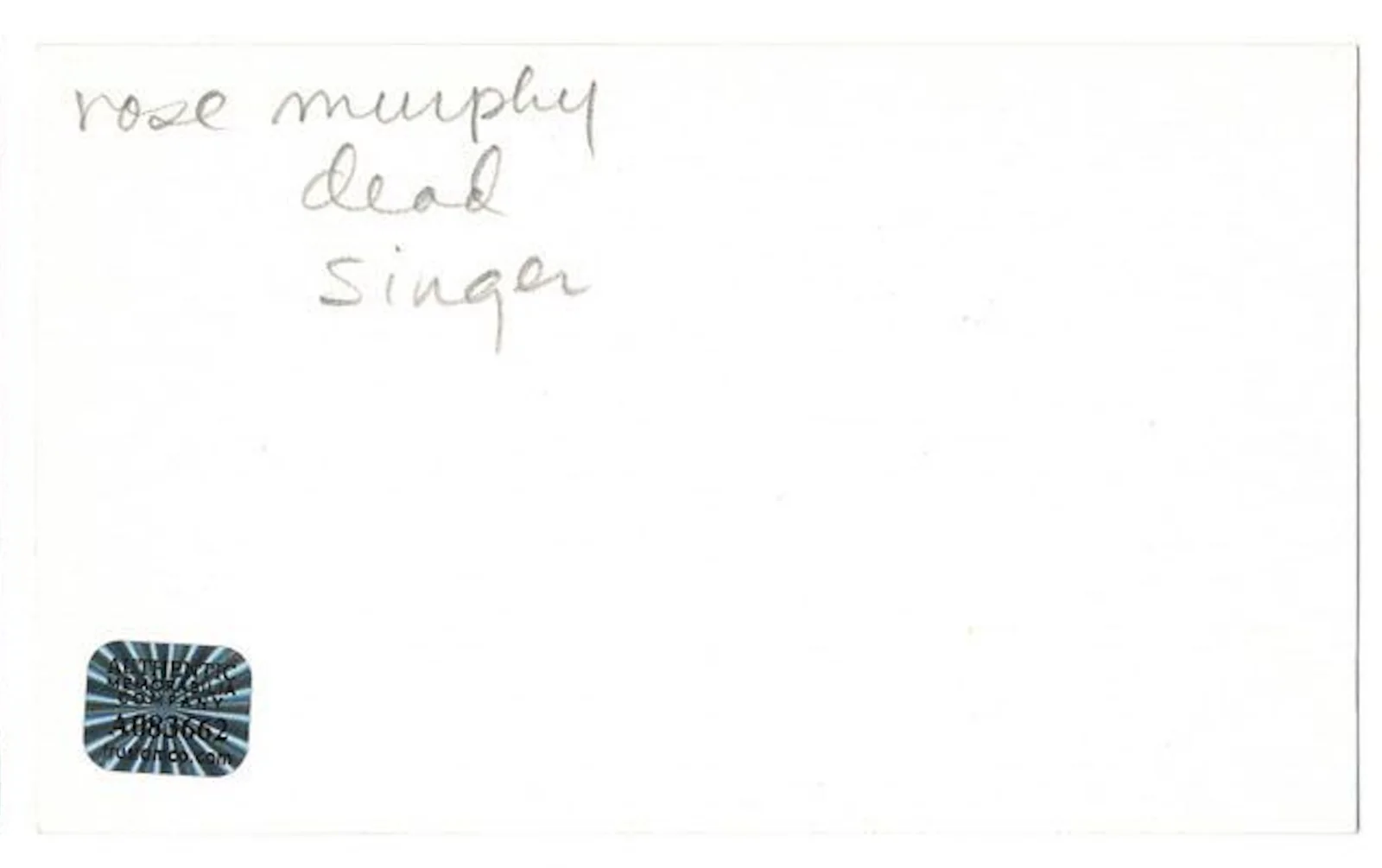 Rose Murphy Jazz Singer Autographed Signed Index Card AMCo COA 7900, image 2