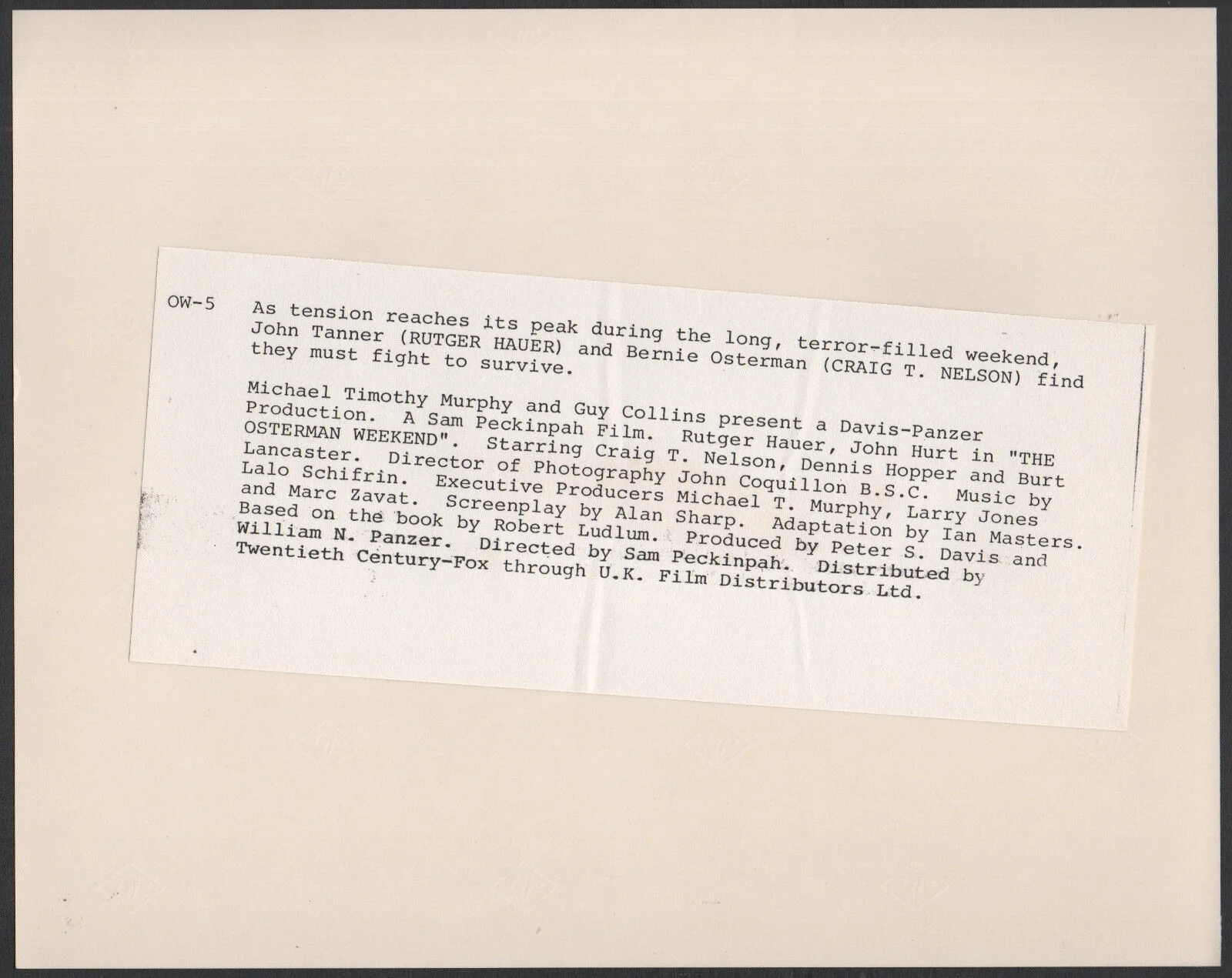 OSTERMAN WEEKEND 1983 Rutger Hauer, Craig T. Nelson, Dennis Hopper 2 10x8 STILLS, image 4