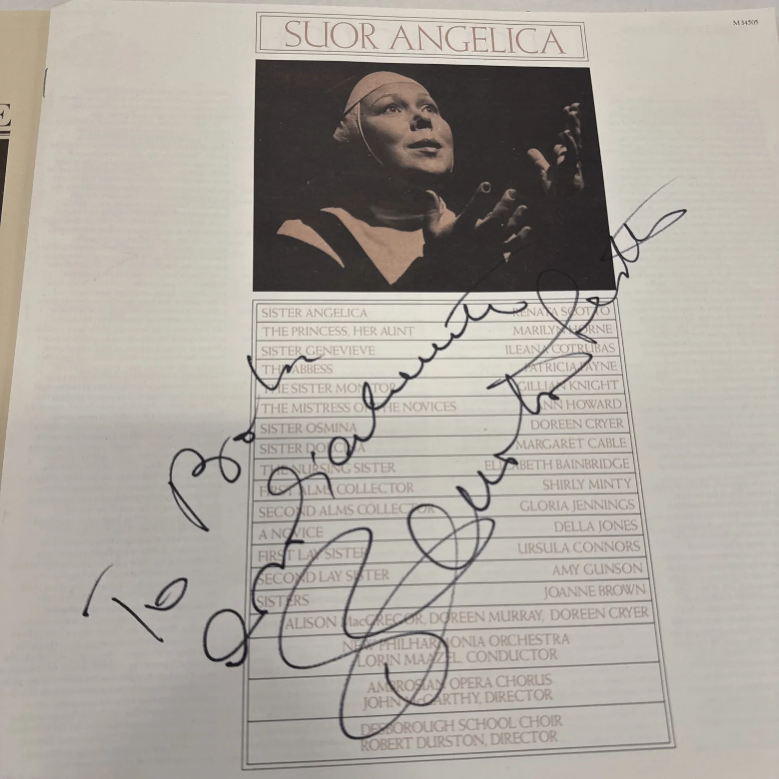 RENATA SCOTTO Signed Autographed Liner Notes Le Prophete & Suor Angelica, image 2