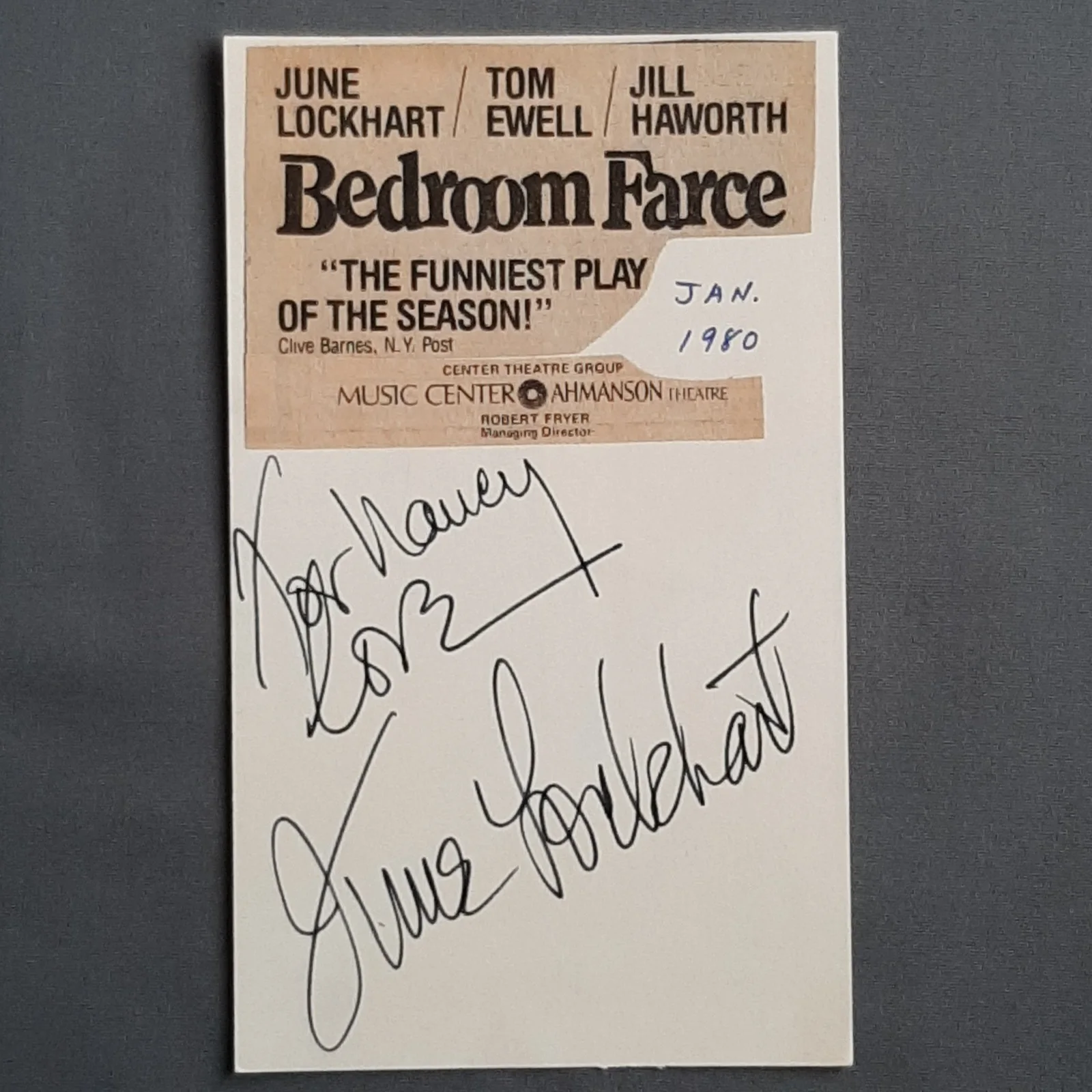 June Lockhart — Actress Singer June Lockhart Hand Signed Index Card Play Bedroom Farce, изображение 2
