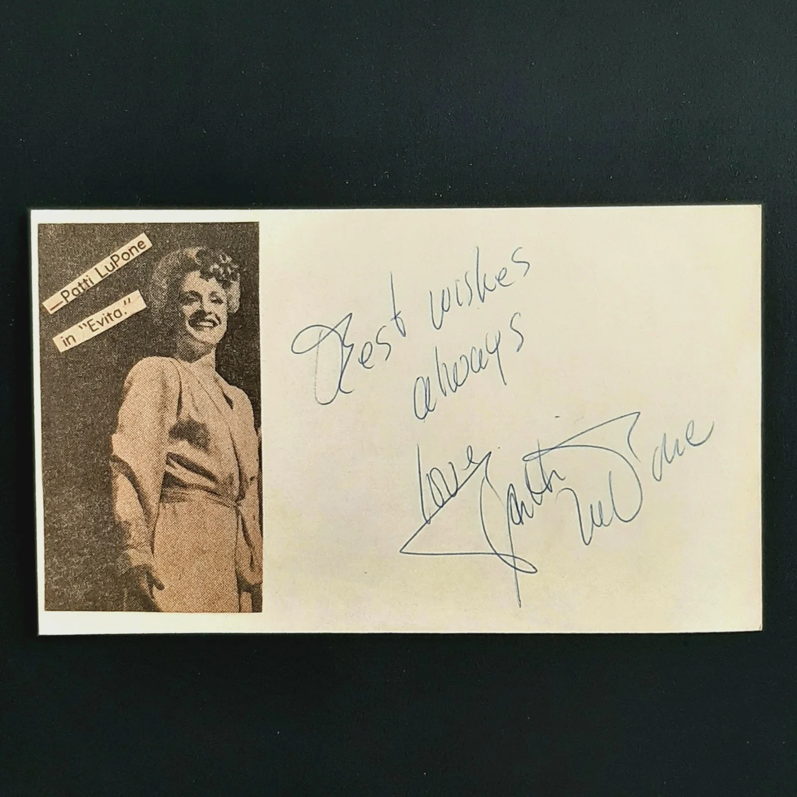 Patti LuPone — Actress/Singer Patti LuPone Signed Index Card "Evita" Dorothy Chandler Pavilion, изображение 2