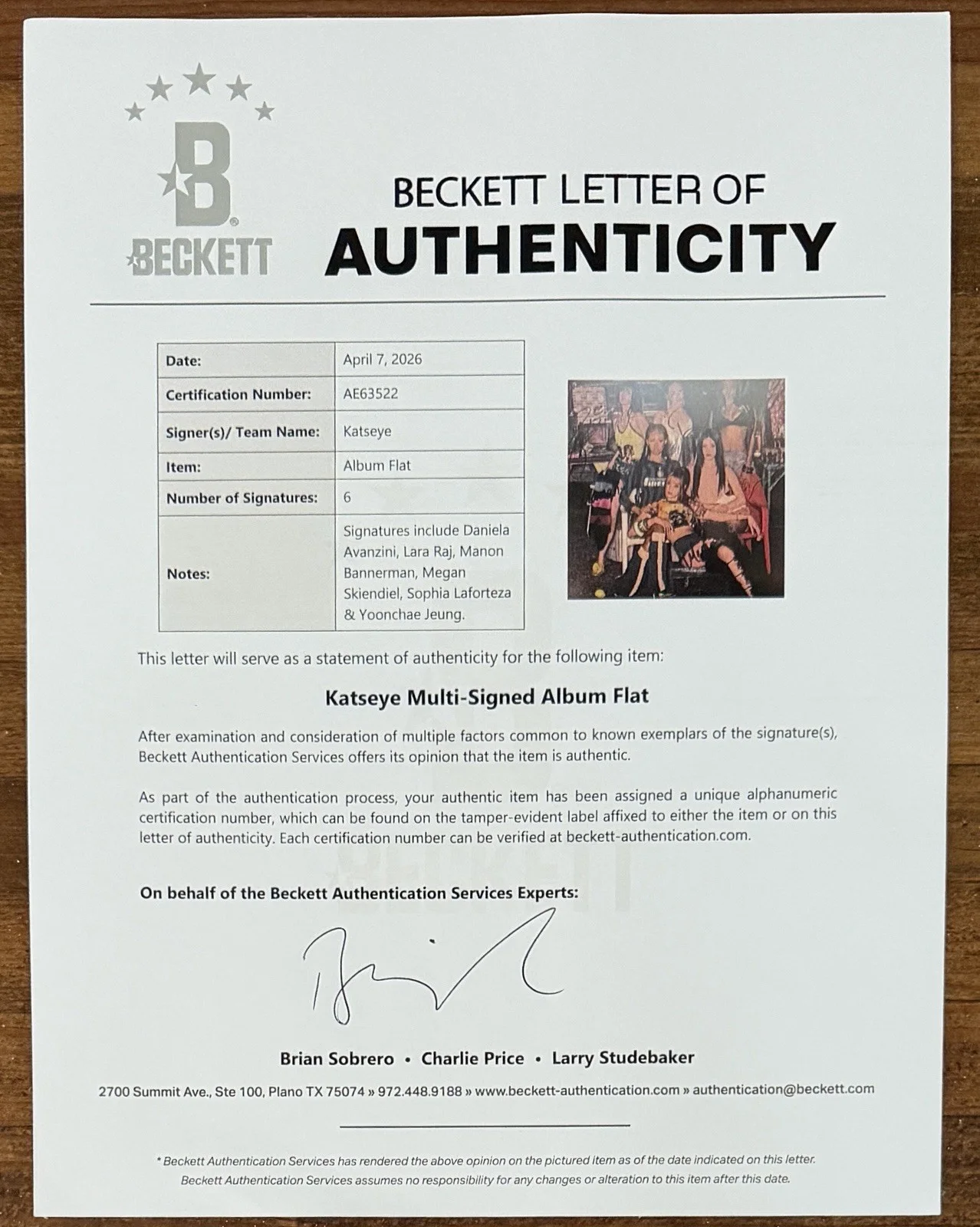 Katseye SIGNED Beautiful Chaos Album Card & Vinyl LP Beckett BAS COA Autograph, изображение 4