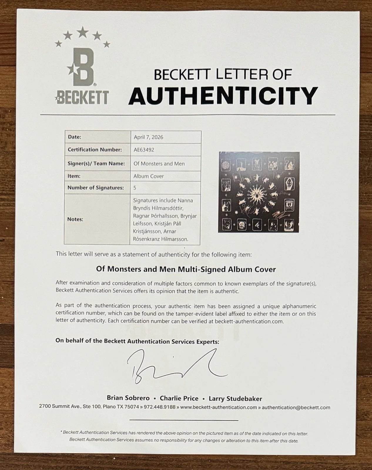 SIGNED Of Monsters And Men All Love VINYL 2LP COVER BECKETT BAS COA Autograph, изображение 2