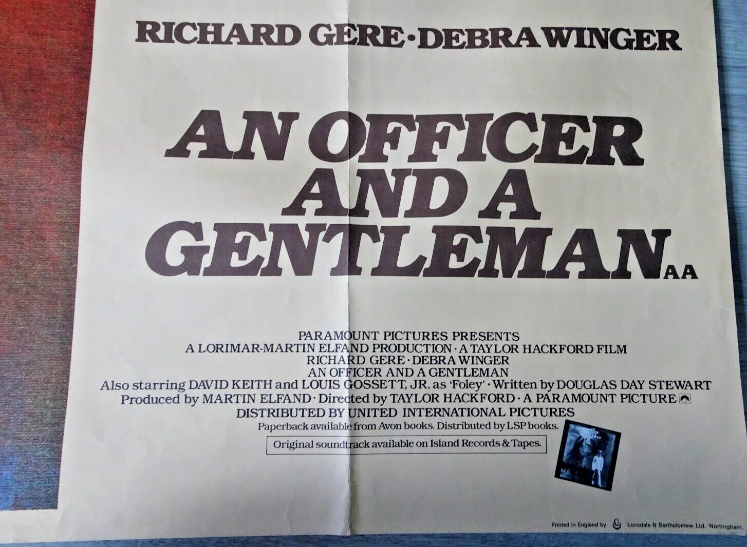 An Officer And A Gentleman Poster Quad Richard Gere Debra Winger 1982, изображение 5