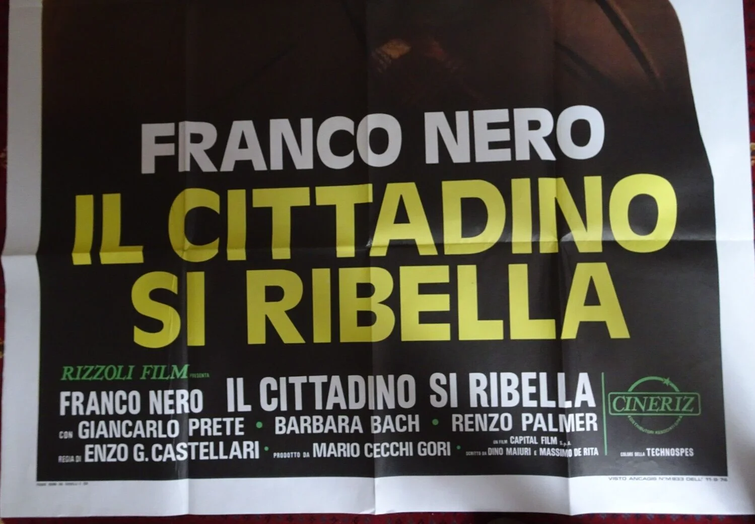 Street Law Italian Poster Franco Nero Barbara Bach 1974 Huge 55x39, изображение 3