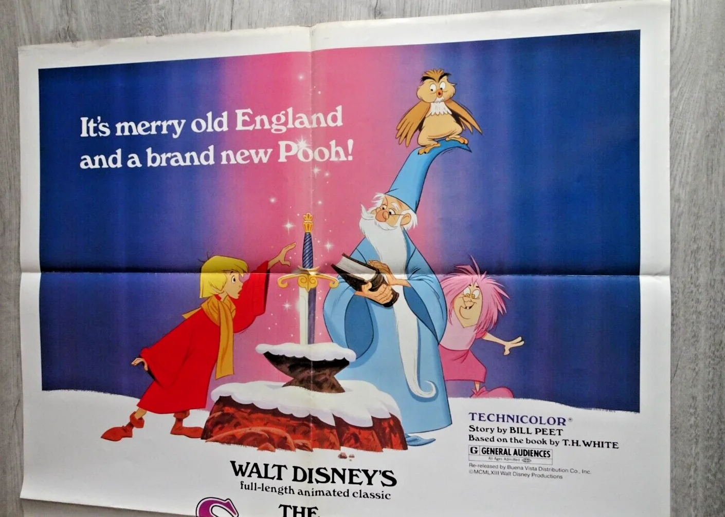 The Sword in the Stone Poster Winnie the Pooh Eeyore One Sheet Disney 1983 RR, изображение 2
