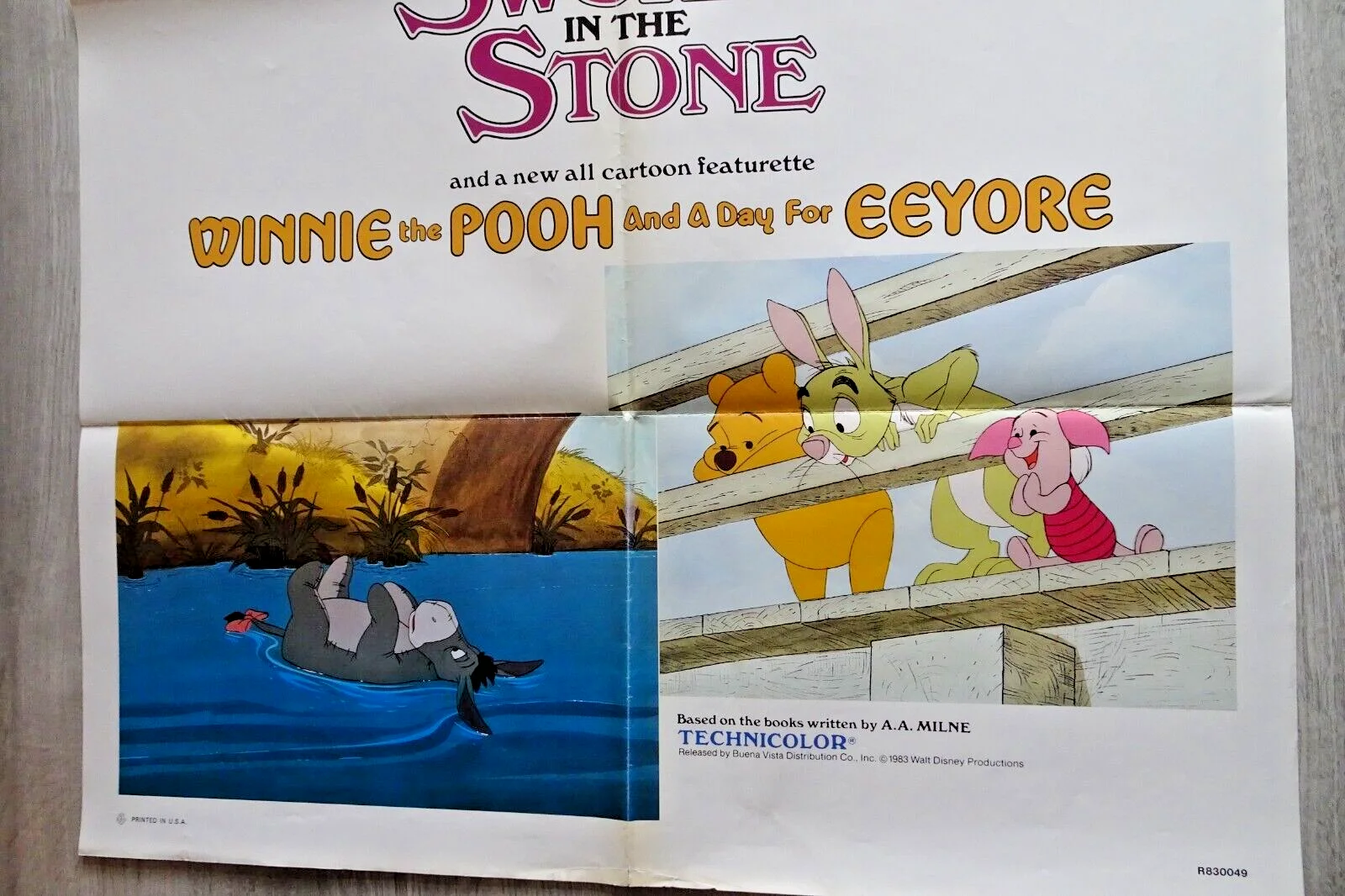 The Sword in the Stone Poster Winnie the Pooh Eeyore One Sheet Disney 1983 RR, изображение 3