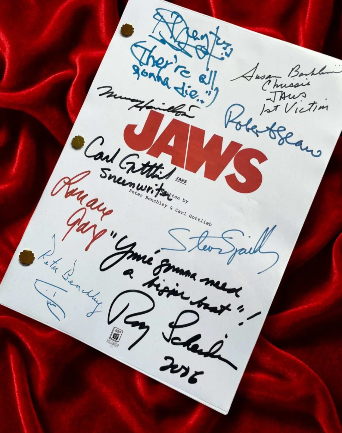 JAWS, Signed Movie Script, Full Screenplay Reproduction & Cast Autographs, image 2