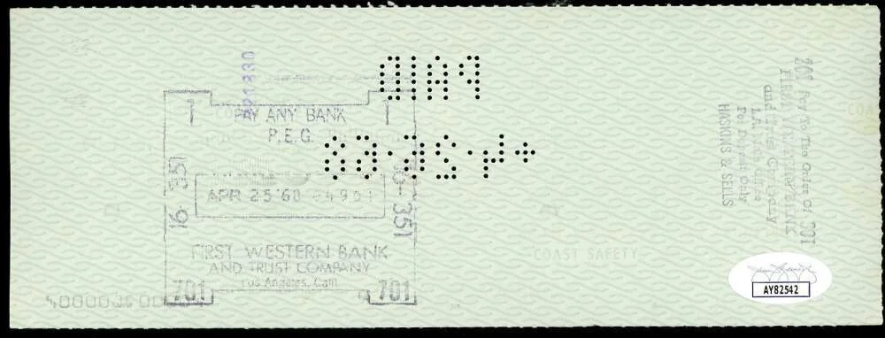Edgar Bergen — Edgar Bergen JSA Coa Signed 1968 Personal Check Autograph, image 2