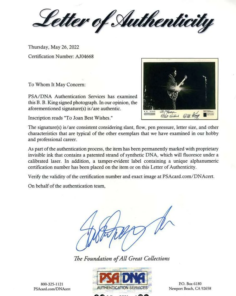 BB King — BB King PSA DNA Coa Signed 8x10 Photo Autograph, image 2