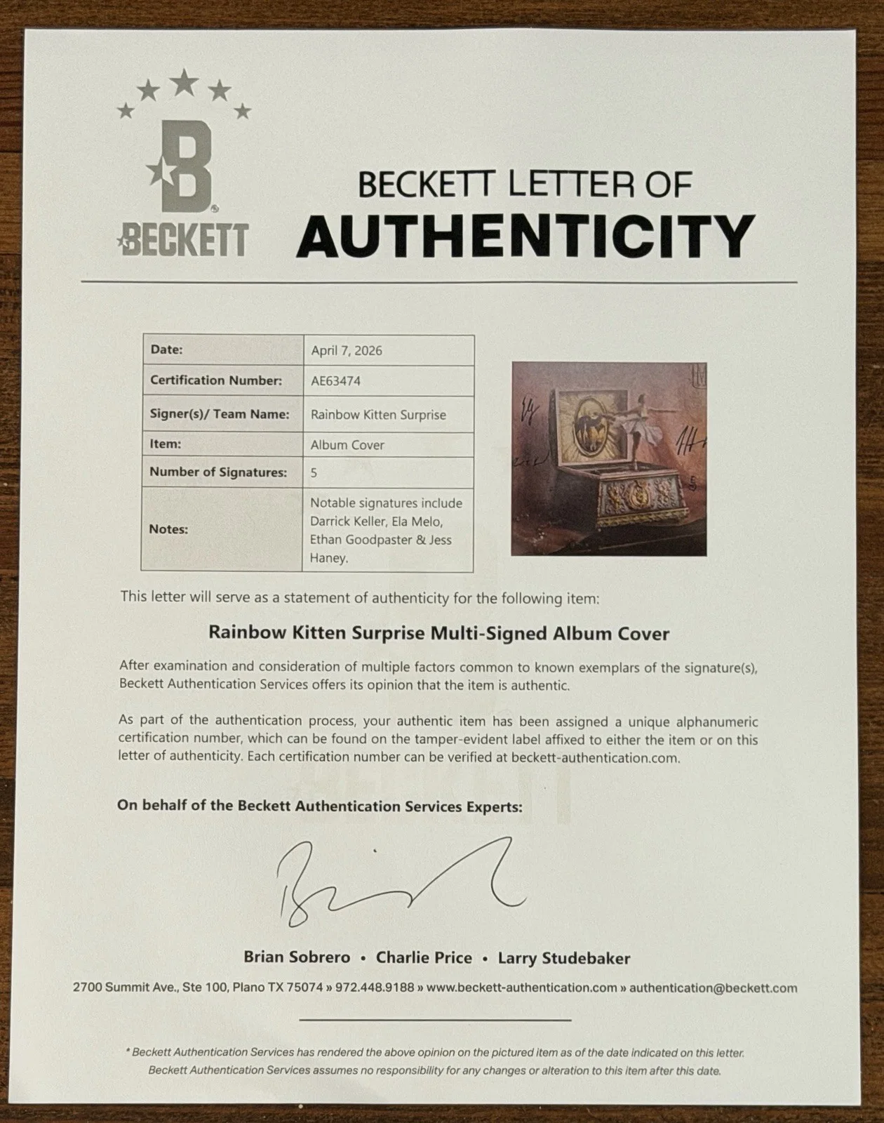 Rainbow Kitten Surprise — Rainbow Kitten Surprise SIGNED Love Hate Music Box Vinyl Beckett BAS COA Auto, image 3