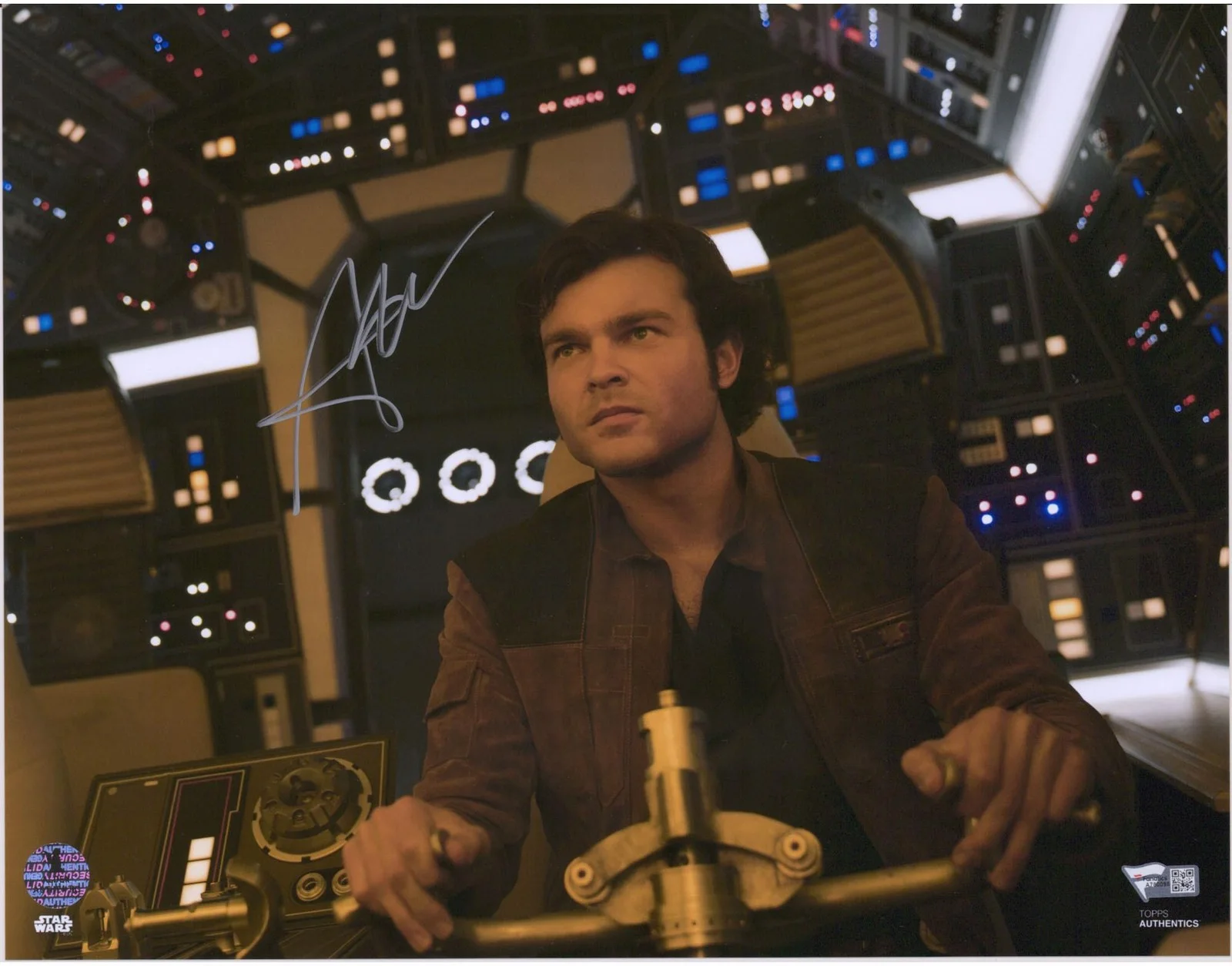 Alden Ehrenreich — Alden Ehrenreich Star Wars Solo Signed 11" x 14" in Millennium Falcon Photo