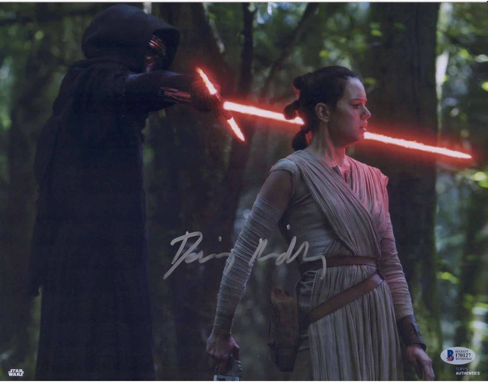 Daisy Ridley — Daisy Ridley Star Wars Signed 11" x 14" The Force Awakens with Kylo Ren Photo