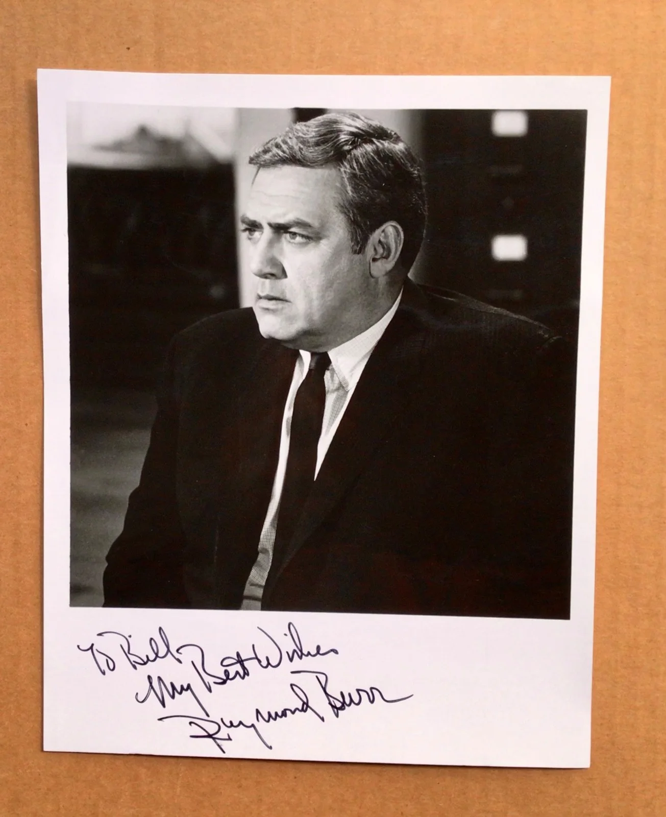 Raymond Burr — Raymond Burr (1917-1993) Perry Mason Ironside Signed Autograph 8x10 Photo.