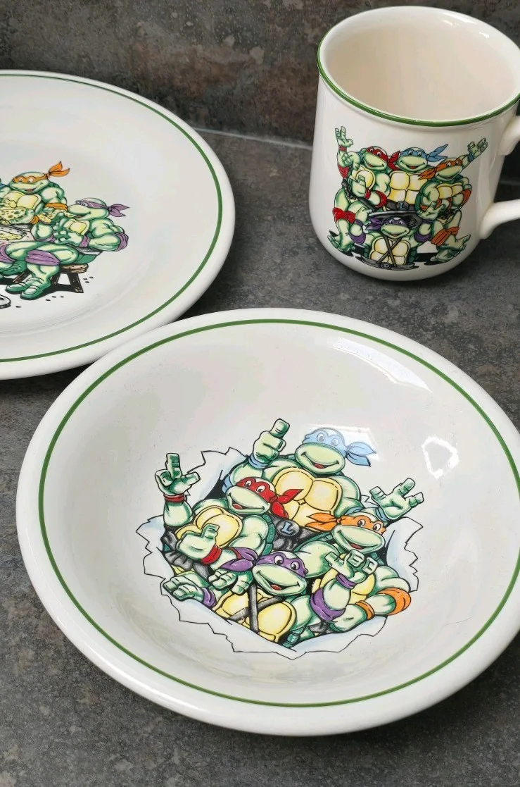 Vintage Hornsea 3 Piece Mug Bowl Plate Set TMHT Teenage Mutant Hero Turtles, изображение 2