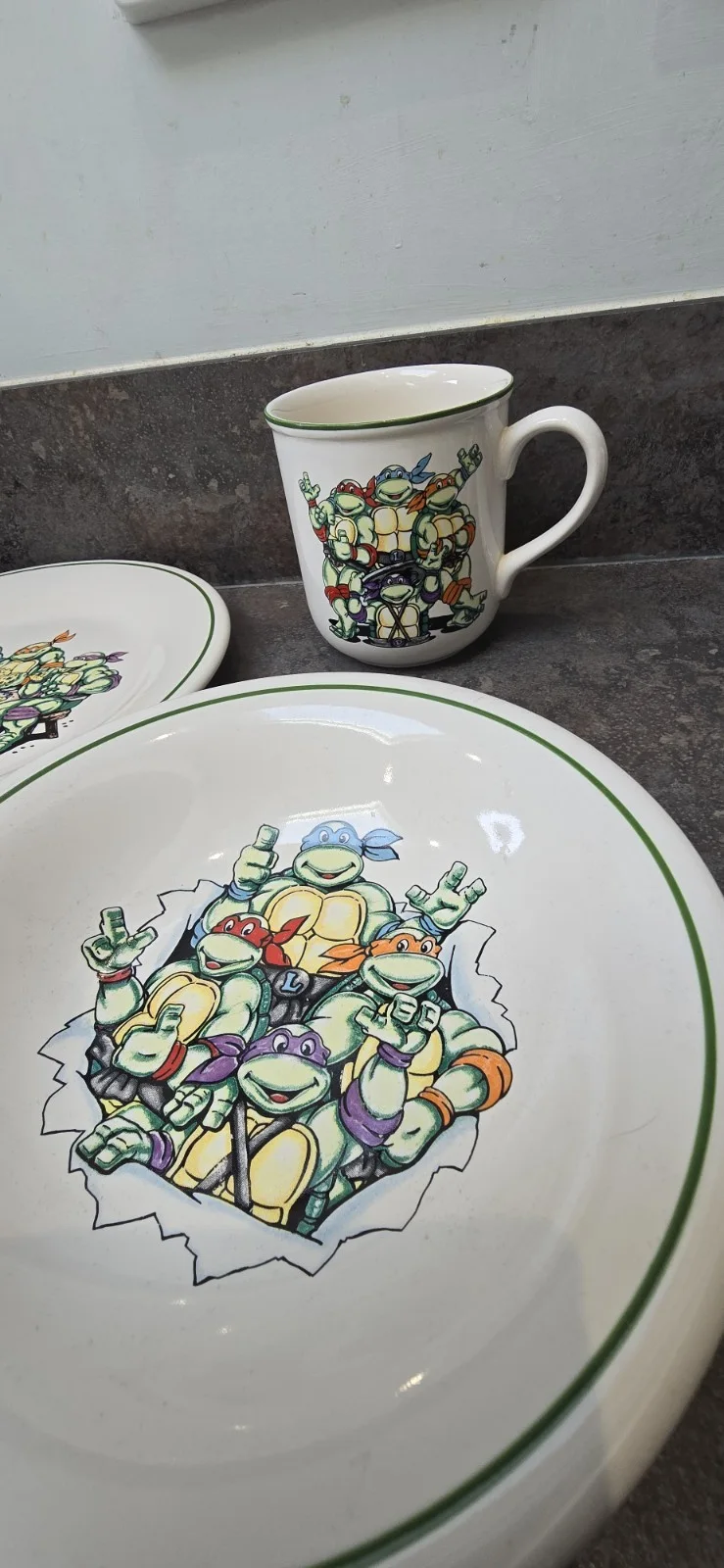 Vintage Hornsea 3 Piece Mug Bowl Plate Set TMHT Teenage Mutant Hero Turtles, изображение 4