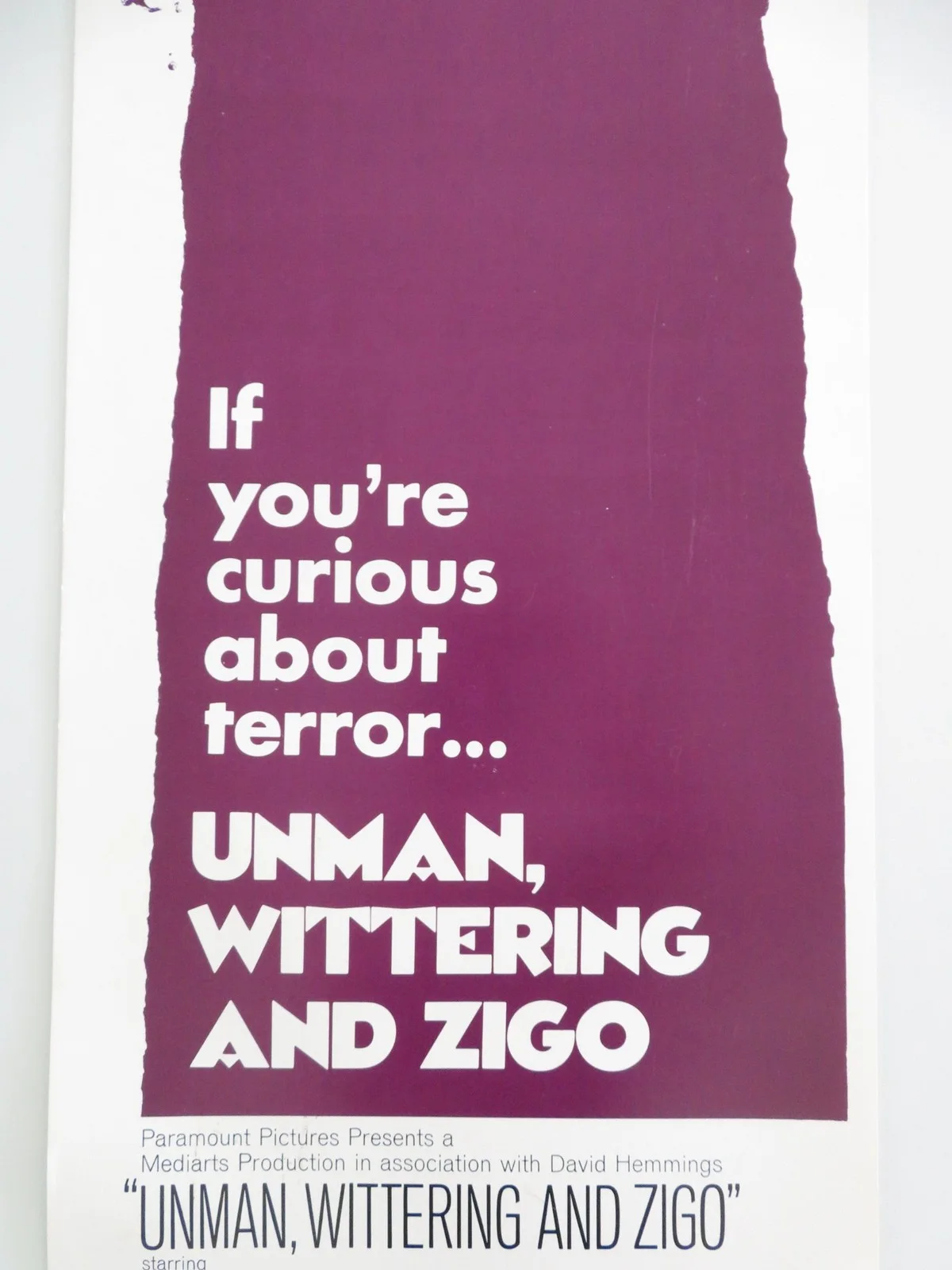 Unman, Wittering and Zigo US Insert Poster David Hemmings Douglas Wilmer 1971, image 3