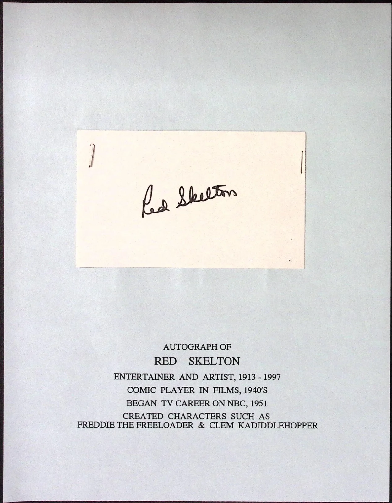 Red Skelton — Red Skelton Entertainer Artist Comedian Autographed 3x5 Card, image 3