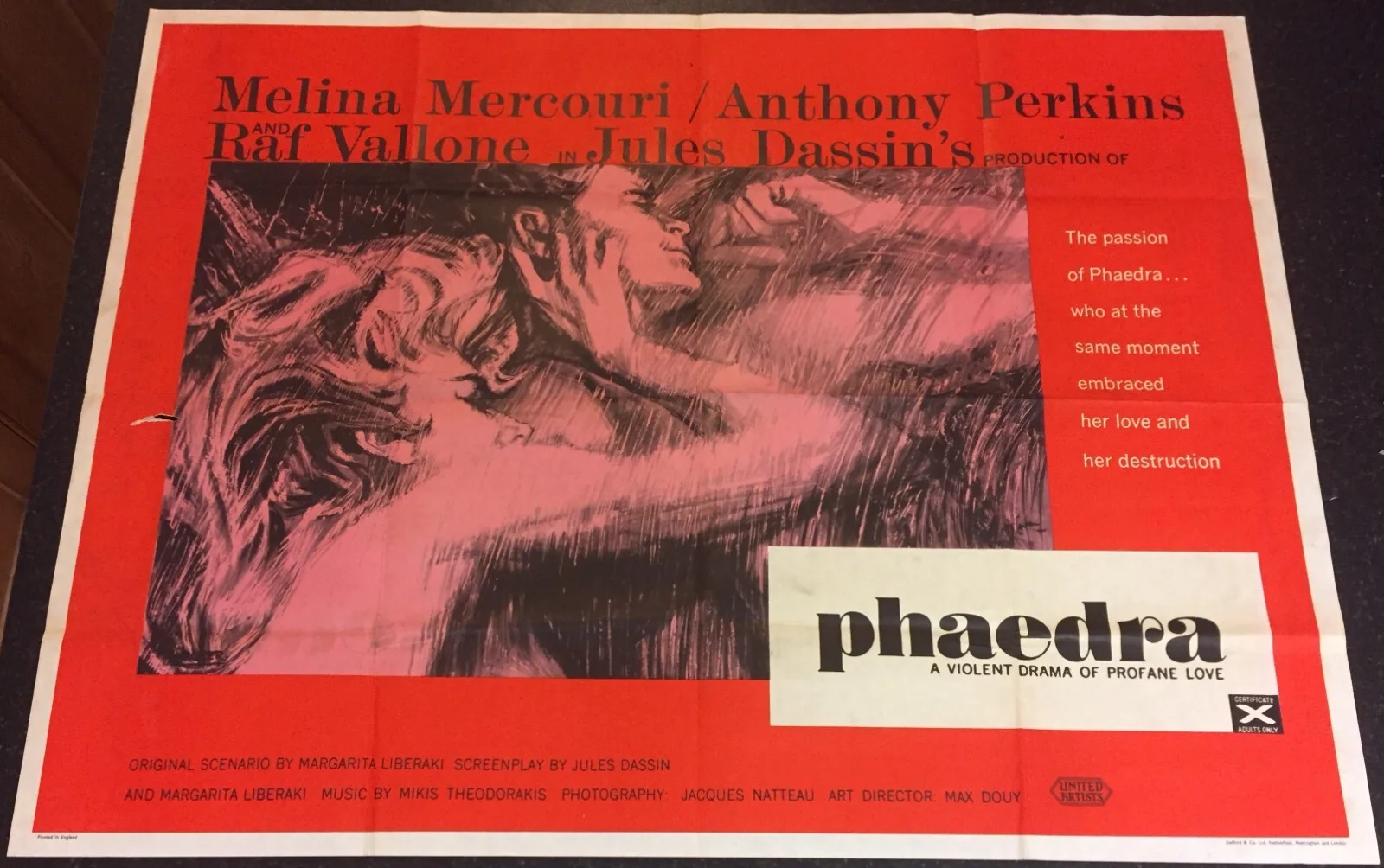 PHAEDRA 1962 Original Cinema UK Quad Movie POSTER Melina Mercouri Greek Tragedy, изображение 2