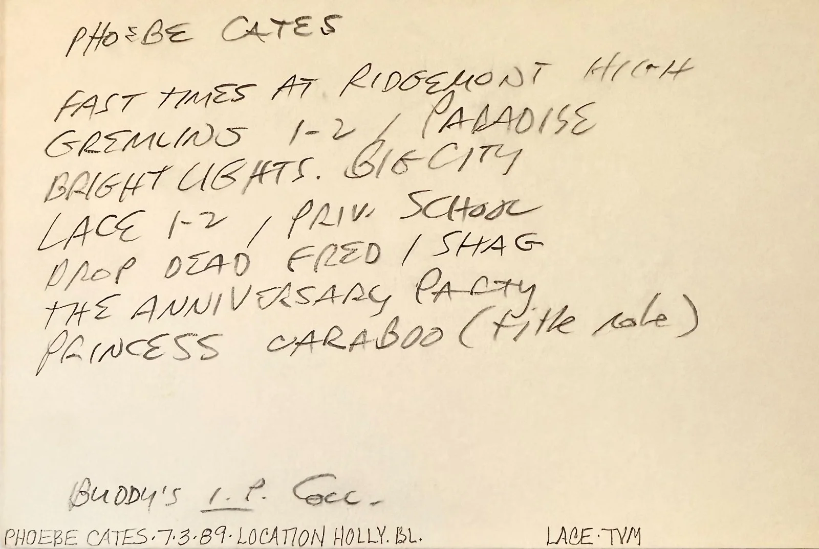 Phoebe Cates — PHOEBE CATES Autographed Signed INDEX CARD Fast Times at Ridgemont High GREMLINS, image 2