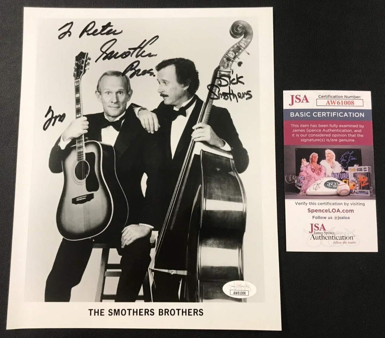 Tom & Dick Smothers — Tommy & Dick Smothers Dual Signed B&W Photo JSA w/COA Brothers Comedic Duo WOW!