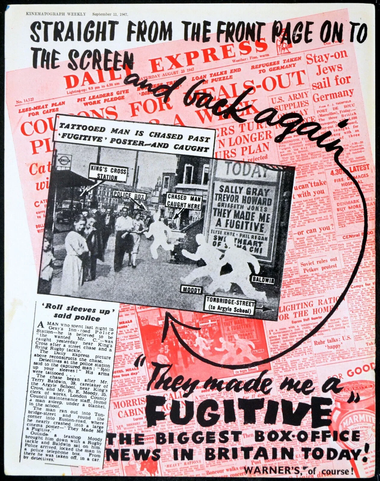 THEY MADE ME A FUGITIVE 1947 Sally Gray, Trevor Howard 4 TRADE ADVERTS, изображение 2