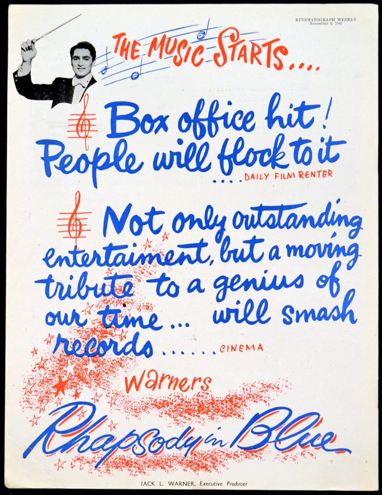 RHAPSODY IN BLUE 1945 Robert Alda, Joan Leslie, Alexis Smith 4 TRADE ADVERTS, изображение 2