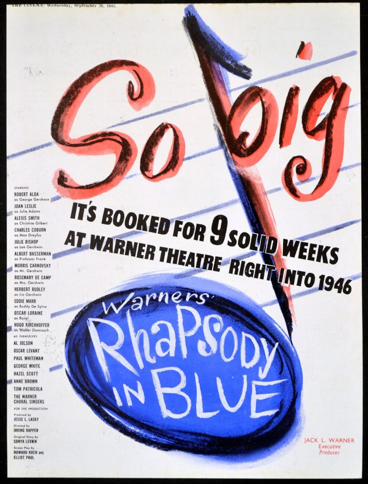 RHAPSODY IN BLUE 1945 Robert Alda, Joan Leslie, Alexis Smith 4 TRADE ADVERTS, изображение 3