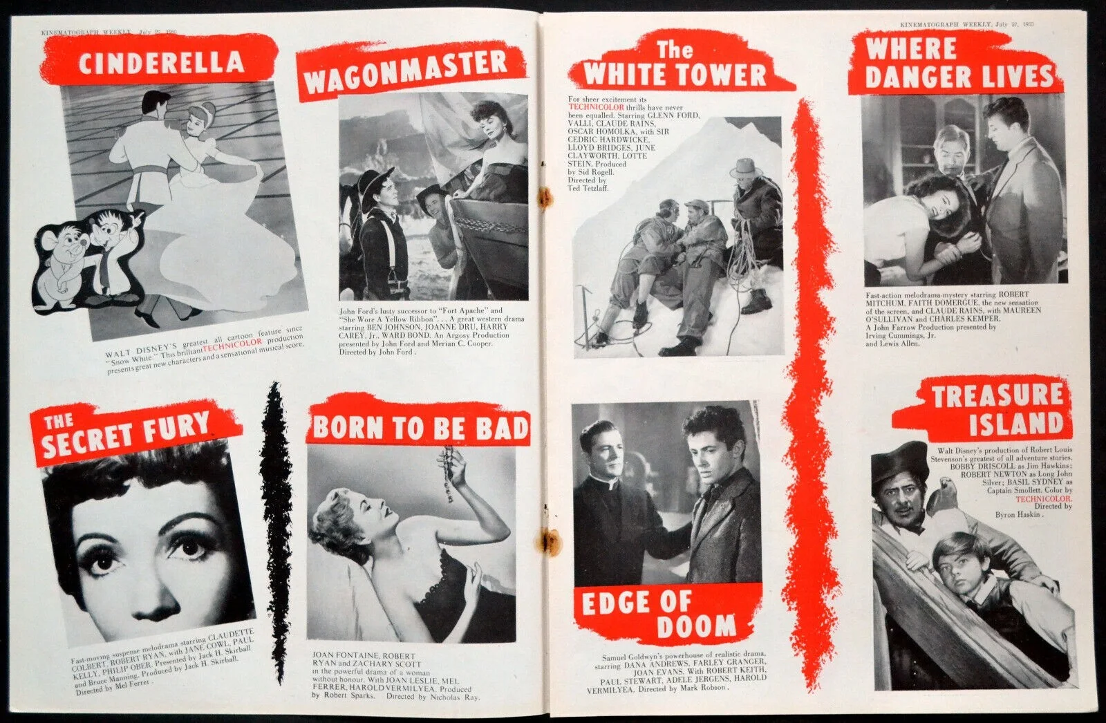 RKO PICTURES 1950 BORN TO BE BAD * CINDERELLA * WAGONMASTER TRADE ADVERT, image 2