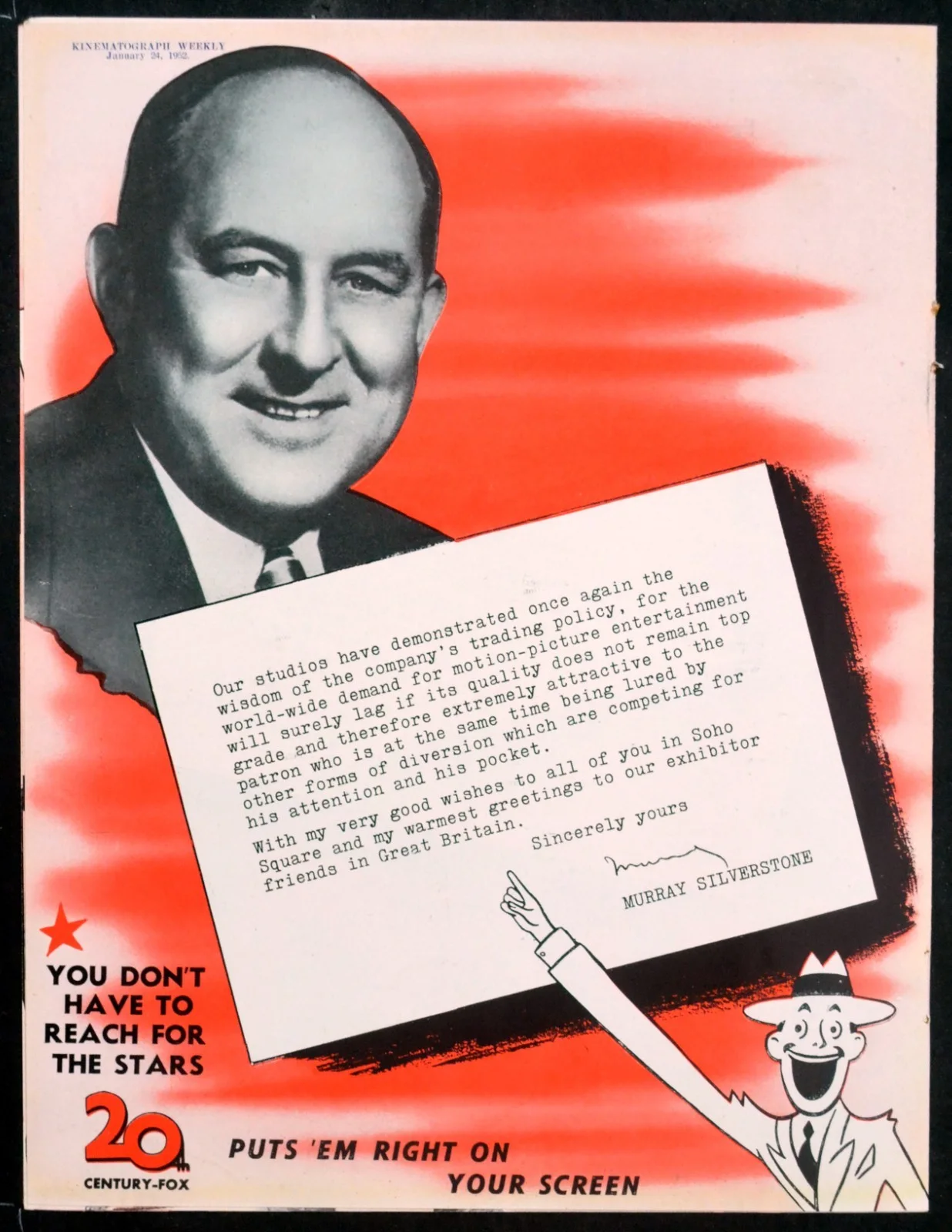 LETTER FROM MURRAY SILVERSTONE 1952 Marlon Brando, Susan Hayward TRADE ADVERT, изображение 5