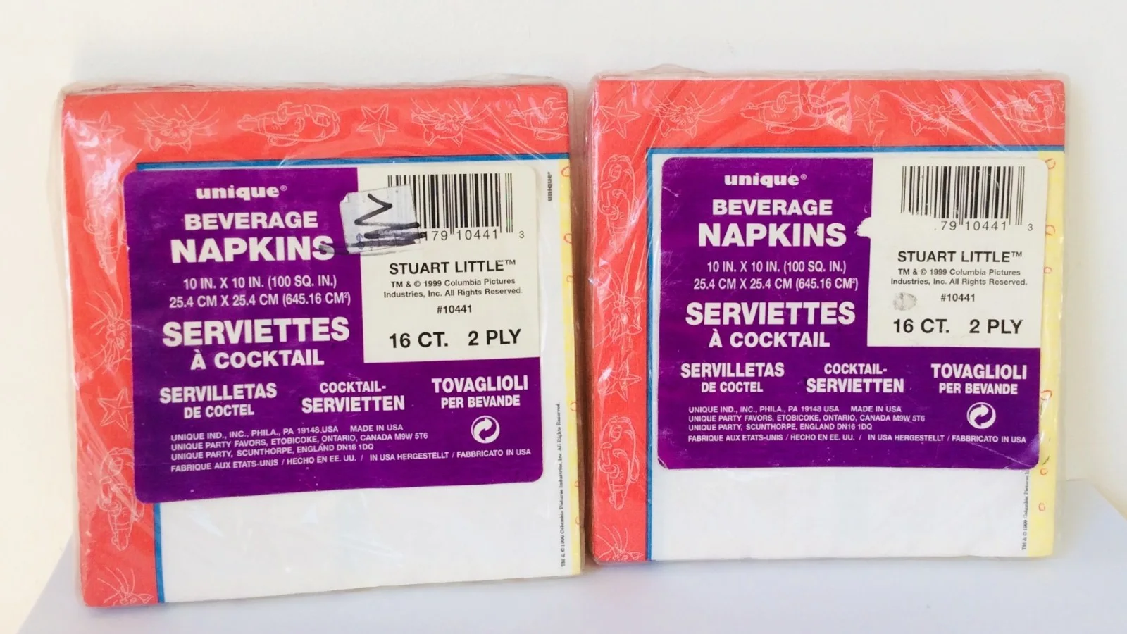VINTAGE 1999 STUART LITTLE MOVIE MOUSE NAPKINS SERVIETTES PARTY DECOR COLLECT, изображение 2